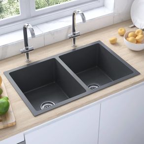 Handmade Kitchen Sink with Strainer Black Stainless Steel