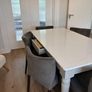 Marble top Dining Table w/ 6 grey velvet chairs Image 2