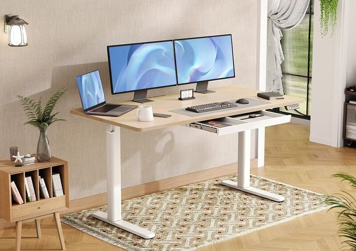 Electric Standing Desk with Drawer 140 x 60 cm Height Adjustable for Home Office Nature