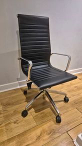 Eames Style Ribbed High Back Office Chair Black/Chrome