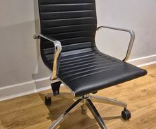 Eames Style Ribbed High Back Office Chair - Black & Chrome