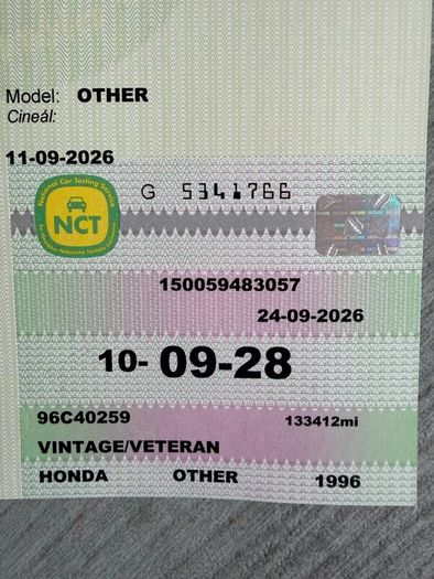 Honda Crx Del Sol Esi- Nct 10/9/2028