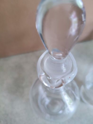 Vintage Hand Blown Cut Glass Set of 2 Small Glass Decanters for Oil and Vinegar or wine carafe.