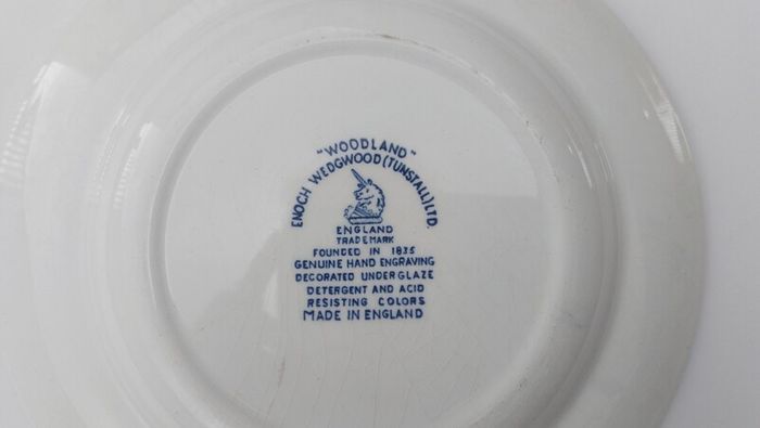Lovely Vintage Blue and White 7.75 Inch Luncheon Plate By Enoch Wedgwood (Tunstall) Ltd, in the Lovely Cottagecore Style "Woodland" Pattern, Excellent Condition