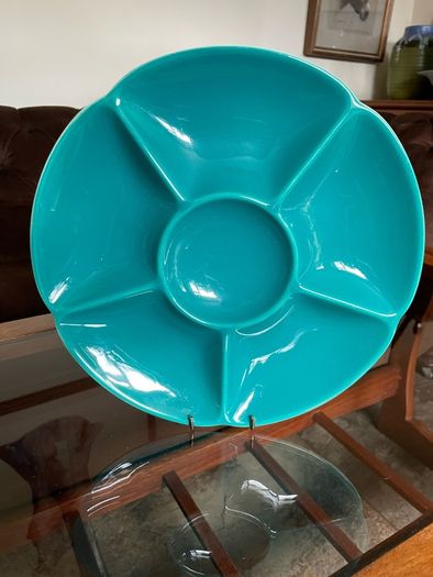 Confetti Serving Dish Teal Green by  Aluminia Royal Copenhagen Denmark 1950s