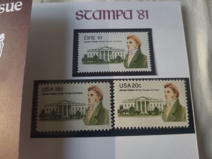 Very rare - Joint Irish and USA release of James Hoban stamp 1981 presentation pack limited edition 3 stamp pack