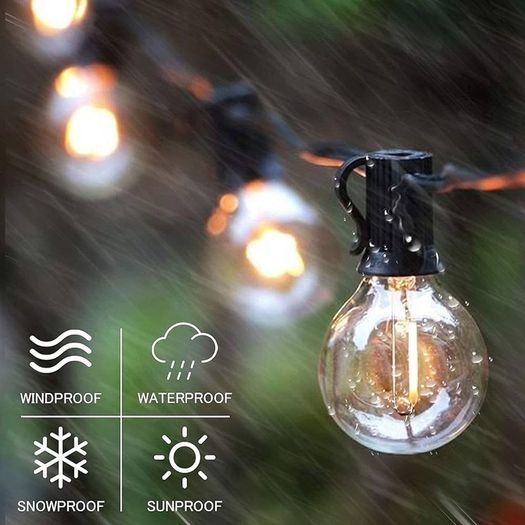 FREE P&P LED Outdoor Festoon Lights Mains Powered, 25FT Globe String Lights with 23pcs E12 Socket, 25Pcs G40 1W Plastic Bulbs Festoon Lights, Waterproof Garden Lights for Outside Patio Backyard Party