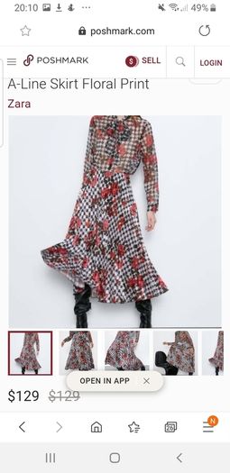 Zara Multicoloured Houndstooth & Floral Print Pleated Flowing Midi Skirt  Xs