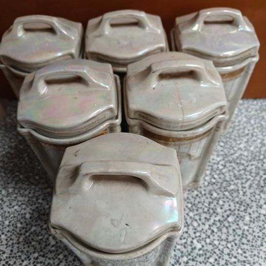 Vintage set of 6 Vintage German pre-war Lustreware kitchen storage jars