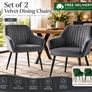 Set of 2 Velvet Dining Chairs with Armrests Green or Grey Image 2