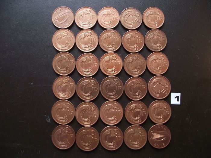 30 Irish 1 penny coins (1988-2000) Nice Condition!