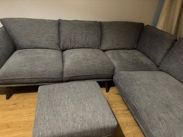 Grey Fabric Corner Sofa with Matching Ottoman