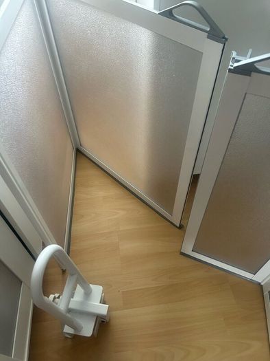 Folding shower screen, and safety grab bar