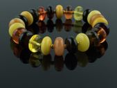 Luxury Multicolored Baltic Amber Beaded Stretchy Bracelet With 3mm Gold Plated Spacers for Men Women Perfectly Rounded Amber Buttons Genuine Amber Beads Jewellery Bracelet for Men Women