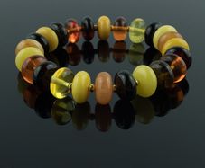 Luxury Multicolored Baltic Amber Beaded Stretchy Bracelet With 3mm Gold Plated Spacers for Men Women Perfectly Rounded Amber Buttons Genuine Amber Beads Jewellery Bracelet for Men Women