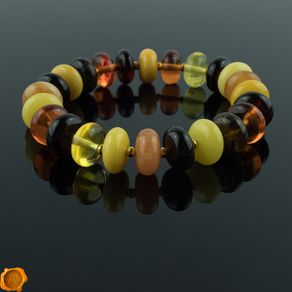 Luxury Multicolored Baltic Amber Beaded Stretchy Bracelet With 3mm Gold Plated Spacers for Men Women Perfectly Rounded Amber Buttons Genuine Amber Beads Jewellery Bracelet for Men Women