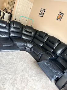 L-Shaped Black Leather Reclining Sofa