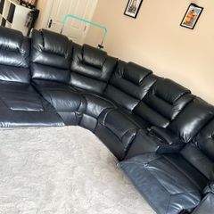 L-Shaped Black Leather Reclining Sofa