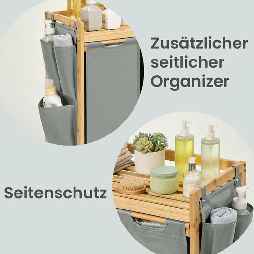 Bamboo Laundry Sorter with 3 Removable Bags and Storage Shelf 150L