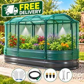 6ft Galvanised Raised Garden Bed with Mesh Cover & Watering System