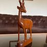 Tall Wooden Teak Gazelle Figurine Antelope Art Carving Image 2