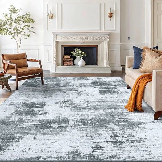 Modern Abstract Area Rugs Living Room 120x160cm, Machine Washable Non-Slip Short Pile Rug, Durable Faux Wool Carpet for Bedroom, Dining Room, Home Office, Grey