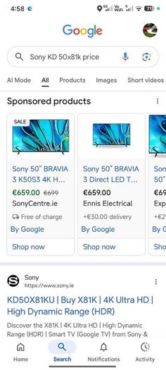 Sony Tv Set - Kd-50x81k  4k Hdr Tv