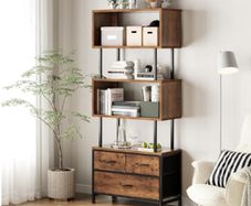 Book Shelf with 5 Shelves, Bookcase with 3 Fabric Drawers, Shelf Unit Suitable for Bedroom, Office, Living Room, Kitchen, 60 x 24 x 155cm, Vintage Colours