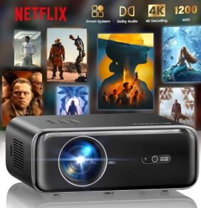 Smart 4K Projector,1200ANSI FHD 1080P Portable Projector,HDR10 Short Throw Auto Focus/Keystone WiFi6 Bluetooth 50% Zoom Home Cinema Projectors for Bedroom,Outdoor,Gifts