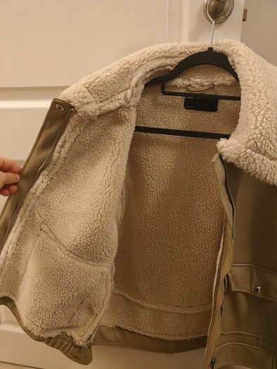 ASOS DESIGN borg collar oversized flight jacket in cream size S