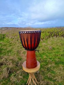 Tall Carved Wooden African Djembe Drum