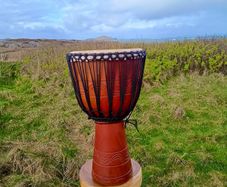 Tall Carved Wooden African Djembe Drum