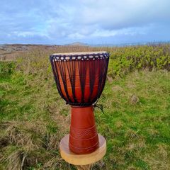 Tall Carved Wooden African Djembe Drum