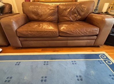 Brown Leather Sofa & Armchair
