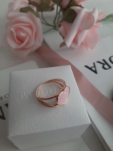 New genuine pandora pink enamel heart ring