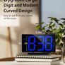 Digital Alarm Clock for Bedrooms with Modern Curved Design, Conspicuous Blue LED Numbers, 6 Levels Brightness, 2 Volume, 3 Alarm Tones, Snooze, Power-Off Memory, 12/24H, Bedside Clock Image 2