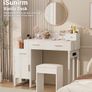 Dressing Table Vanity Desk with 4 Storage Drawers - Modern Makeup Desk with Charging Station, Vanity Desk with Reversible Cabinet Table Set with Divided Organizers for Women Girls Image 4