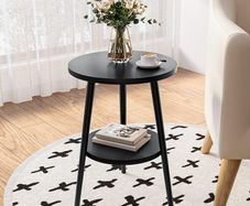 Round Side Table With Wooden Top, 38 x 55cm