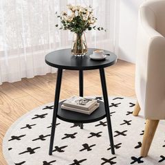 Round Side Table With Wooden Top, 38 x 55cm