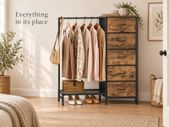 Rustic Brown Clothes Rail with 5 Drawers and Shoe Storage