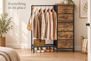 Rustic Brown Clothes Rail with 5 Drawers and Shoe Storage