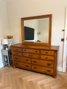 Large solid wood antique style dresser with mirror