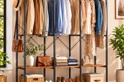 Wardrobe Open Removable Hook Open Wardrobe with Clothes Rail, Shelves, Removable Hooks,Vintage Brown