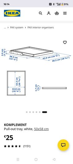 Ikea Komplement pull out tray 50x58cm