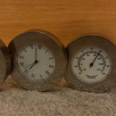 Vintage 3-Ring Folding Travel Weather Station & Clock Set - Chrome