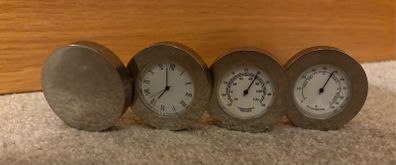 Vintage 3-Ring Folding Travel Weather Station & Clock Set - Chrome
