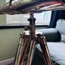 Large brass double barrel binocular telescope on wooden tripod Image 2