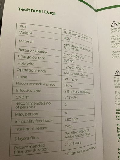 Air Purifier - Portable & rechargable