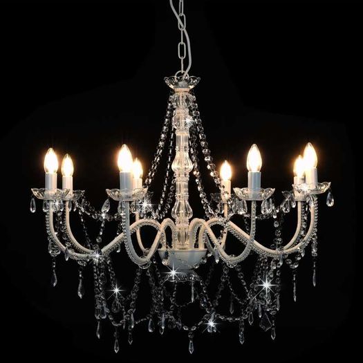 Chandelier with Beads White 8 x E14 Bulbs