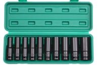 main image for ad 1/2 Inch Drive Hex Impact Socket Set 10pcs Deep Socket Metric Sizes 10-24mm Carbon Steel With Hard Storage Box